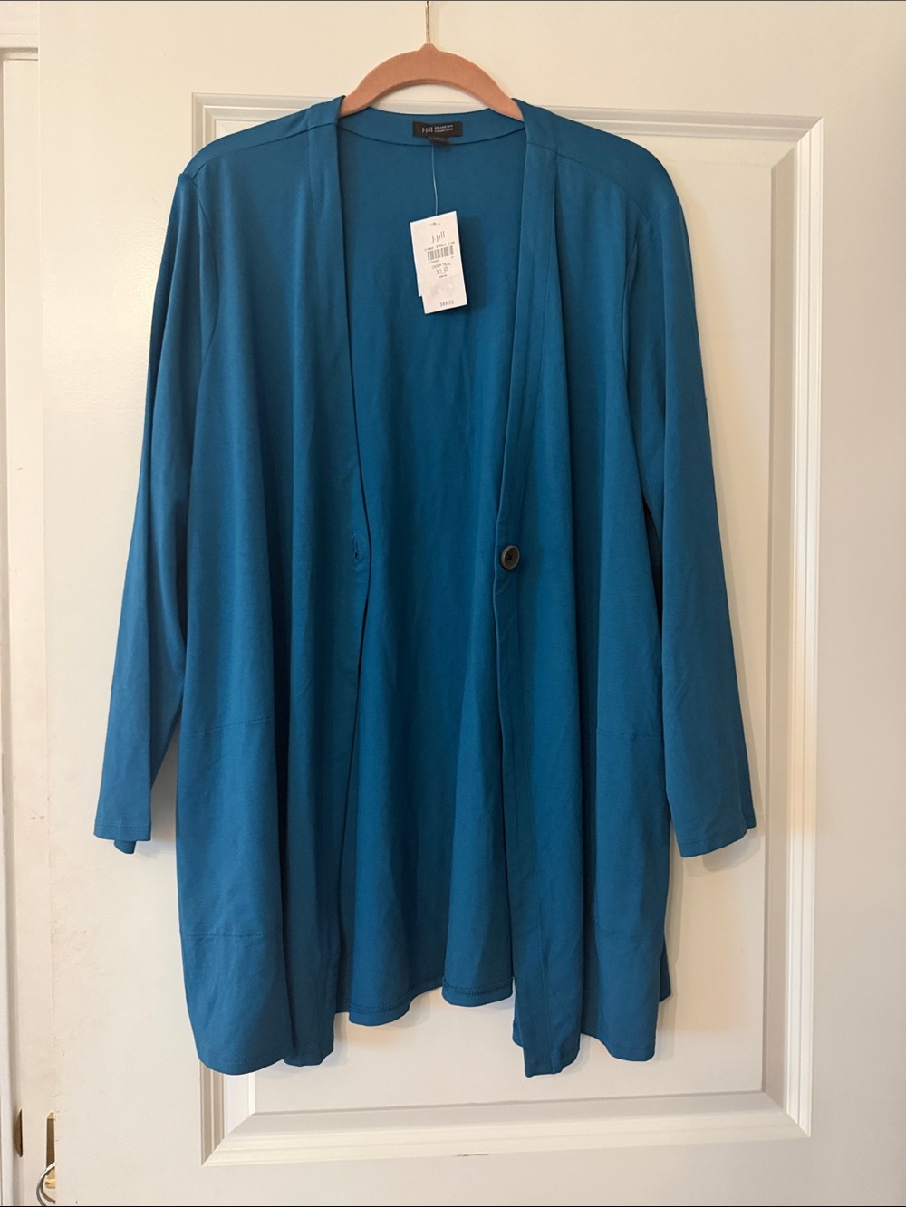 I.Jill Teal Open-Front Long Cardigan with Single Button XLP